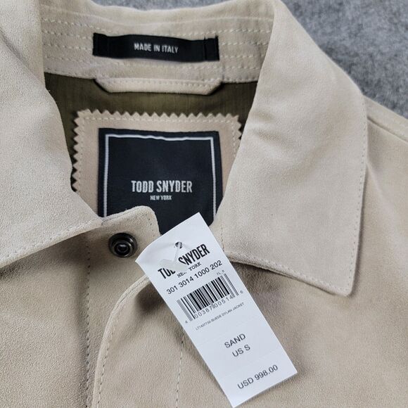 Todd Snyder Italian Suede Snap Dylan Jacket Sand Beige Size S NWT $998 *Flaw - Picture 7 of 14
